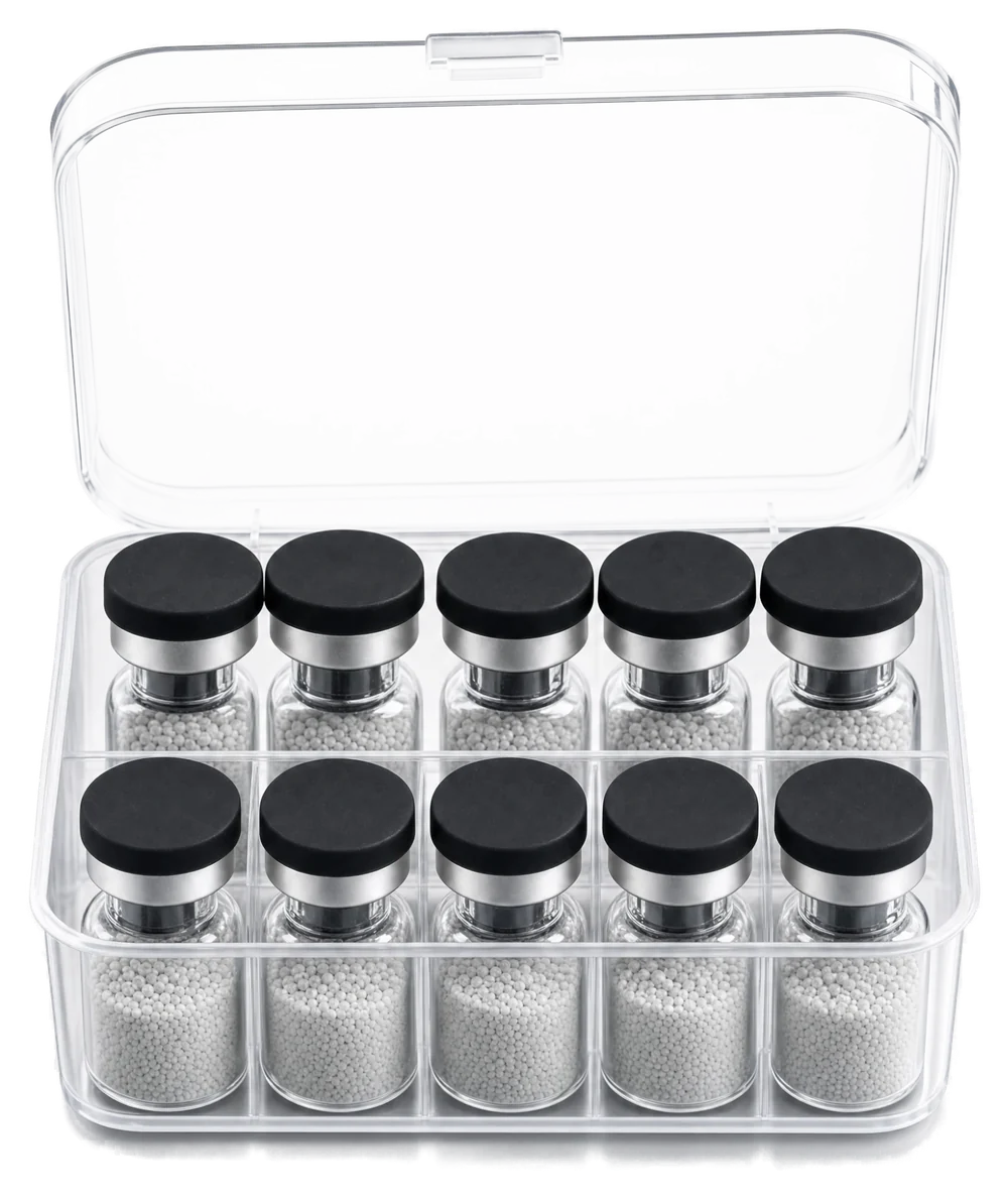 A kit of 10 lyophilised vials in a clear case
